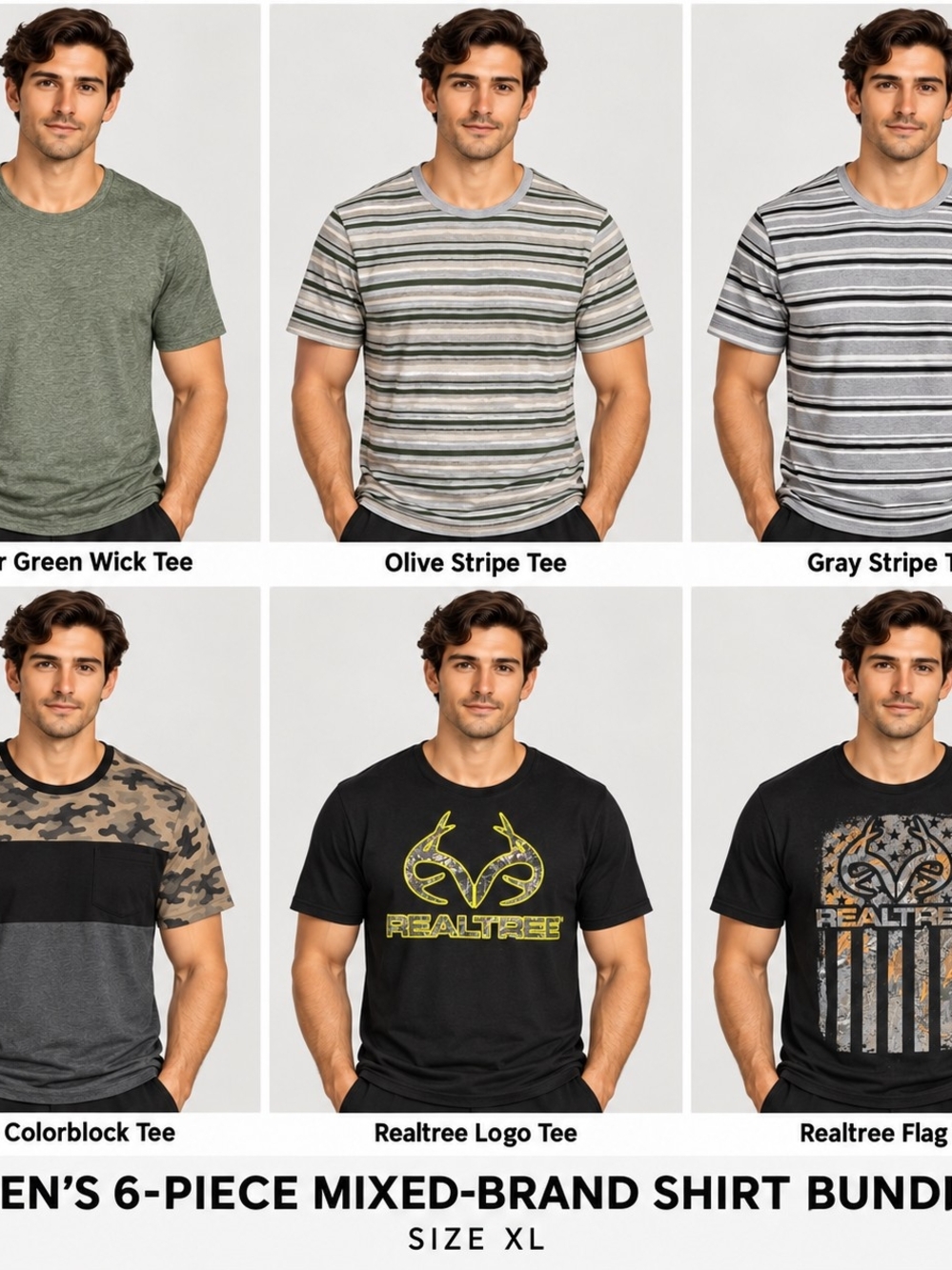 Men’s XL 6-Piece Mixed Brand T-Shirt Bundle Realtree Camo Performance